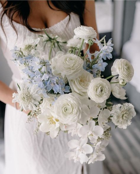 Green Hydrangea Wedding, Modern Bridal Bouquets, Pastel Wedding Theme, Small Wedding Bouquets, Blue Flowers Bouquet, Church Wedding Flowers, Blue And White Wedding, Blue White Weddings, Bridal Bouquet Blue