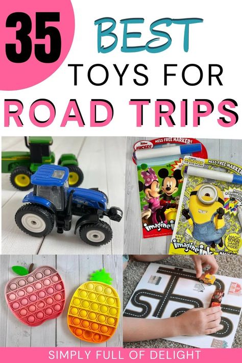 Toddler Long Car Ride Road Trips, Best Toys For Car Trips, Road Trip Preschoolers, Busy Bags For Car Trips, Activities For Car Trips For Kids, Busy Box For Car Travel Activities, Infant Car Activities, Kid Road Trip Ideas, Road Trip Activity Bags