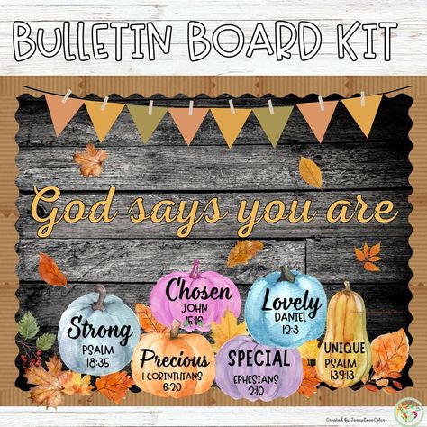 Fall Bulletin Board Christian Bulletin Board Kit God Says You Are Christian Classroom Decor - Etsy Pastor Appreciation Bulletin Boards, Gods Word For Life Classroom Decor, Church Bulletin Board Ideas Fall, September Church Bulletin Board Ideas, Fall Bulletin Board Ideas For Church, Christian Fall Decor, Christian Fall Bulletin Board Ideas, Bible Classroom Decor Ideas, Church Bulletin Board Ideas Scriptures