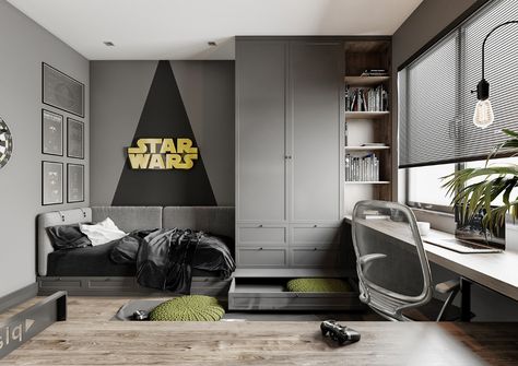 Star Wars - Young Room Design on Behance Young Room Design, Teenage Room Designs, Star Wars Kids Room, Young Room, Teenager Bedroom Design, Star Wars Bedroom, Teenage Boy Room, Boys Room Design