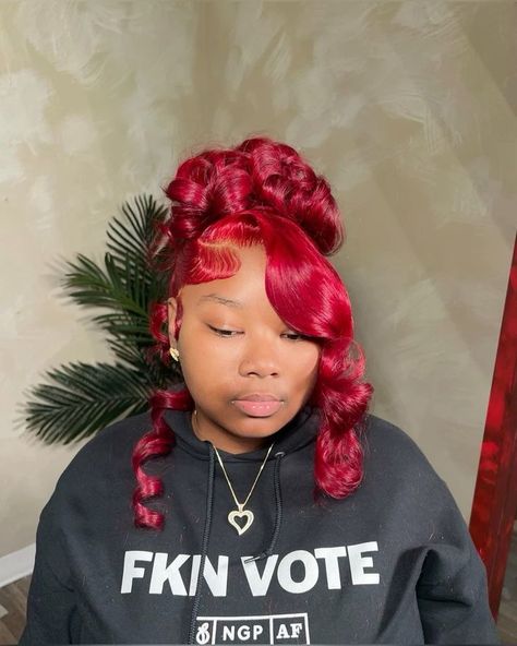 Burgundy Hair Updo, Frontal Wig Hairstyles, Frontal Hairstyles, Burgundy Hair, Hair Ponytail, Hair Ponytail Styles, Ponytail Styles, Hair Updo, Frontal Wig