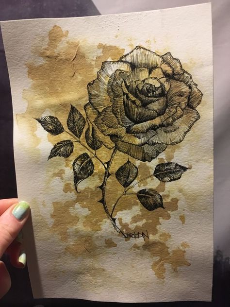 #flower #watercolorideas #art #inkdrawings Ink Flower Drawing, Stain Art, Watercolor Ink, Tea Stains, Ink Pen, Pen Pencil, Watercolor And Ink, Flower Drawing, Pen And Ink