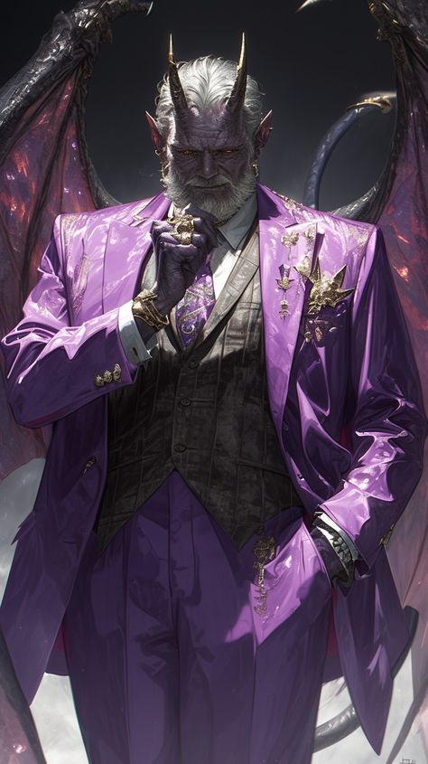 Dnd Demons Art, Dnd Tiefling Mephistopheles, Demon Businessman, Dungeons And Dragons Villains, D&d Villains, Dnd Devil Art, Tech Priest Art, Black Tiefling Male, Dnd Cultist