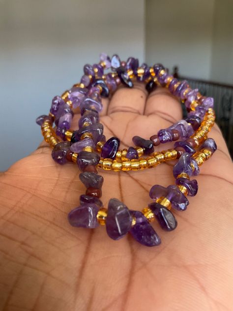 Stretchy waist beads made with amethysts gemstones and 4mm seed beads. Great for spiritual healing, weight loss management, inner peace, fertility and more Crystal Waist Beads, Chakra Beads, Tools For Women, Body Adornment, Stone Chips, Waist Beads, Bracelet Crystal, Rose Quartz Beads, Waist Chain