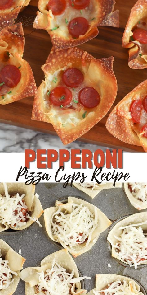 Appetizer Recipes With Pepperoni, Pepperoni Pizza Cups, Pepperoni Cups Keto, Pepperoni Appetizers, Pizza Treats, Lite Snacks, Keto Bites, Keto Pepperoni, Wonton Appetizers