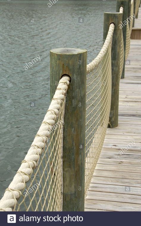 Download this stock image: New Boardwalk with Rope Railing - 2AXB6H5 from Alamy's library of millions of high resolution stock photos, illustrations and vectors. Rope Fence, Rope Railing, Lake Landscaping, Lake Dock, Seaside Garden, Railings Outdoor, Lake Living, Lan Can, Deck Railings