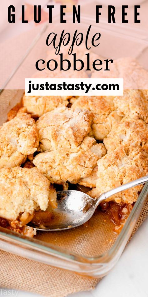 This easy gluten free apple cobbler is delicious and perfect for Thanksgiving! Gf Apple Cobbler Gluten Free, Gf Apple Cobbler, Gluten Free Apple Cobbler Recipe, Apple Gluten Free Recipes, Apple Dessert Recipes Gluten Free, Glutton Free Desserts Easy Recipes, Gf Apple Desserts, Apple Cobbler Gluten Free, Gluten Free Cobbler Recipe