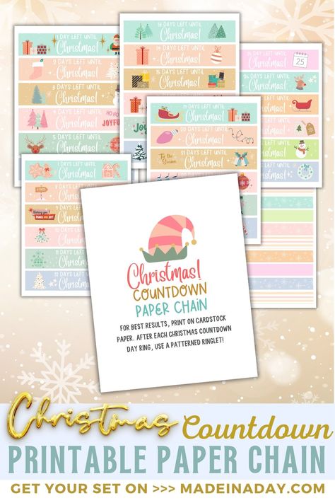 Create Christmas magic with our Printable Paper Chain Countdown! Get crafty and create a memorable holiday tradition. Start counting down now download your set today. paper advent calendar, paper chain christmas countdown, how to make a paper chain, paper chain Advent Paper Chain, Paper Chain Christmas, Paper Chain Countdown, Advent Calendar Paper, Paper Advent Calendar, Christmas Paper Chains, Paper Chain, Paper Chains, Diy Holiday Decor