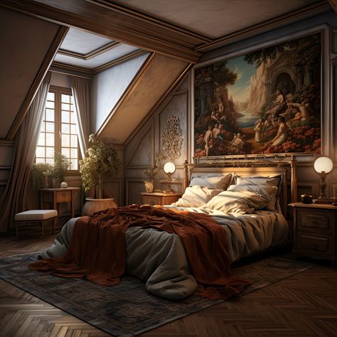 Dark Ethereal Aesthetic Bedroom, Prince Bedroom Aesthetic, Dark Aesthetic Interior Bedroom, Classical Room Aesthetic, Grand Bedroom Ideas, Rustic Industrial Decor Bedroom, Bedroom Ideas Victorian House, Victorian Bedroom Modern, Antique Bedroom Ideas Victorian