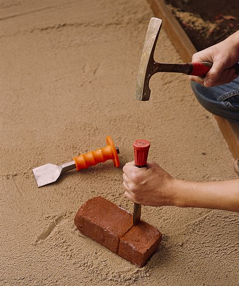 How to Hand-Cut a Brick - This Old House Cement Bricks, Permaculture Homestead, Stone Patios, Brick Pathway, Brick Projects, Brick Laying, Brick Path, Brick Walkway, Brick Pattern