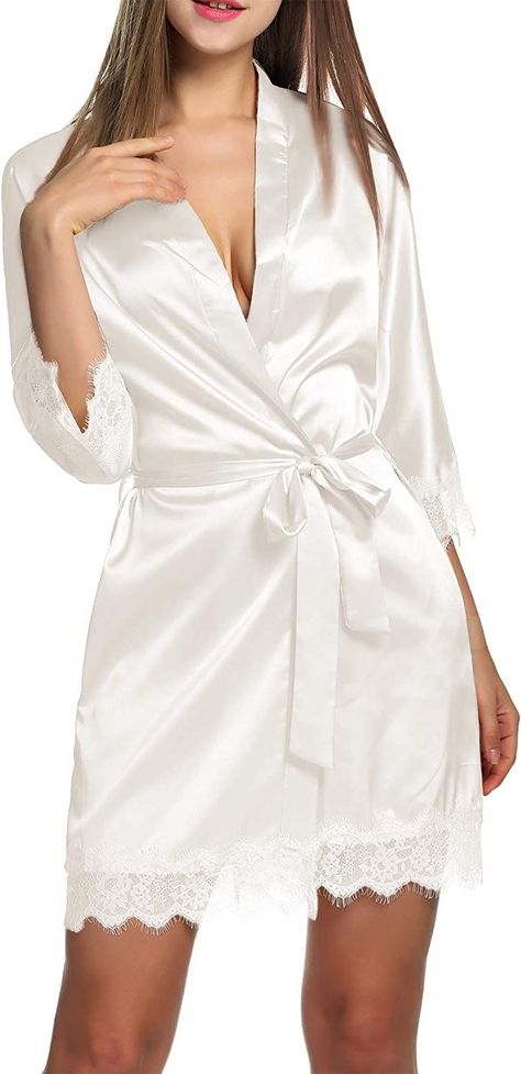 Short long sleeve silky robe for her, sexy wife gift Nightdress Nightwear, Bride Dressing Gown, Robe Sleepwear, Silk Bridesmaid Robes, Short Kimono Robe, Satin Dressing Gown, Bridesmaid Satin, Silk Robes, Robes For Women