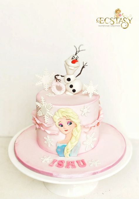 Pink Elsa Cake, Pink Frozen Cake, Anna Cake Design, Olaf Birthday Cake, Elsa Birthday Cake, Olaf Birthday, Anna Cake, Elsa Birthday Party, Elsa Cake