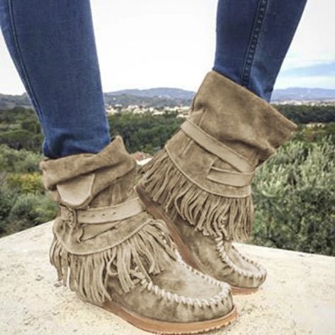 Retro Boots, Elegant Theme, Women Casual Flats, Moccasin Boots, Slip On Boots, Suede Fringe, Boots Fall, Casual Flats, Estilo Boho