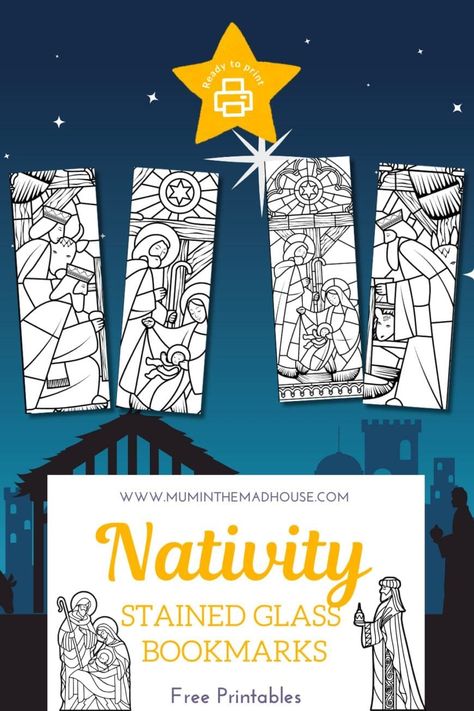 Celebrate the true meaning of Christmas with these stained glass Nativity bookmarks. Print, color, and gift them as thoughtful holiday presents. Download for free now#NativityScene #ChristmasGifts #ColoringBookmarks #PrintableCrafts #FaithCrafts Stained Glass Bookmark Diy, Stained Glass Ornaments Patterns, Stained Glass Bookmark, Free Bookmarks Printables, Sunday School Christmas Crafts, Printable Christmas Bookmarks, Bookmarks Free Printable, Coloring Bookmarks Free, Stained Glass Nativity