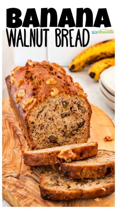 Banana Bread With Walnuts Recipe Easy, Gluten Free Banana Walnut Bread, No Yeast Banana Bread, Banana Bread Recipe Walnut Easy, Best Banana Walnut Bread Recipe, Banana And Walnut Bread, Banana Walnut Nut Bread Recipe, Banana Walnut Bread Recipe Easy, Bannan A Bread Recipe Easy Nut