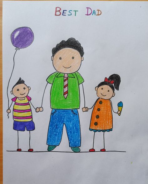 Father's Day Drawing Ideas For Kids, Fathers Day Drawing For Kids, Father's Day Drawing Ideas, Father's Day Drawings, Father's Day Drawing, Dad Drawing, Father Birthday Cards, Drawing Happy, Happy Birthday Cards Handmade