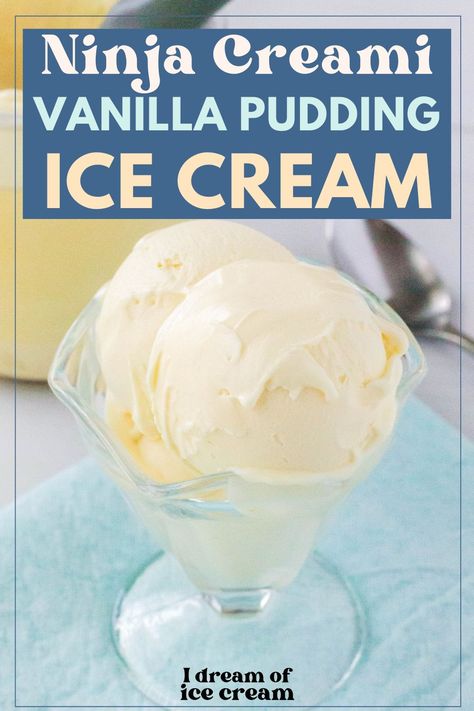 Vanilla Creami With Pudding, Pudding Mix Ninja Creami, Ninja Creami Frozen Custard, Ninja Creami Vanilla Ice Cream Healthy, Ninja Creami Custard Recipe, Ninja Creami Pudding Ice Cream Recipes, Best Vanilla Ice Cream Ninja Creami, Homemade Ice Cream Recipes With Instant Pudding, Creami Vanilla Recipe