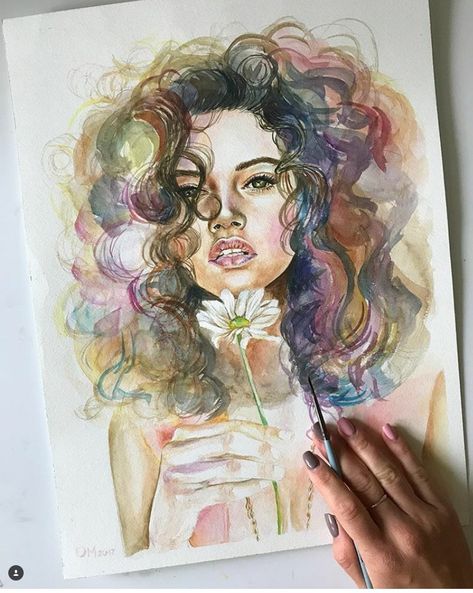 Curly Hair Watercolor, Hair Watercolor, Music Paintings, Christmas Outfit Casual, Watercolor Face, Charcoal Sketch, Music Painting, Christmas Outfits, Hair Collection