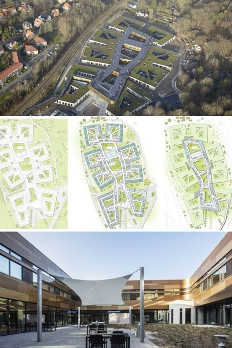 In February 2017 a new psychiatric hospital opened in the Danish city of Vejle. Since the opening, the hospital has registered a 50 percent decrease in physical restraint and it is widely acknowledged for its healing architecture. This was underlined in mid-June when the hospital won the Mental Health Design category at the European Healthcare Design Awards 2018 in competition with mental health buildings from all over the world. Psychiatric Hospital Design, Psychiatric Hospital Architecture, Hospital Design Architecture Concept Projects, Health Center Architecture, Healing Architecture, Health Architecture, Hospital Design Architecture, Hospital Plans, Healthcare Center