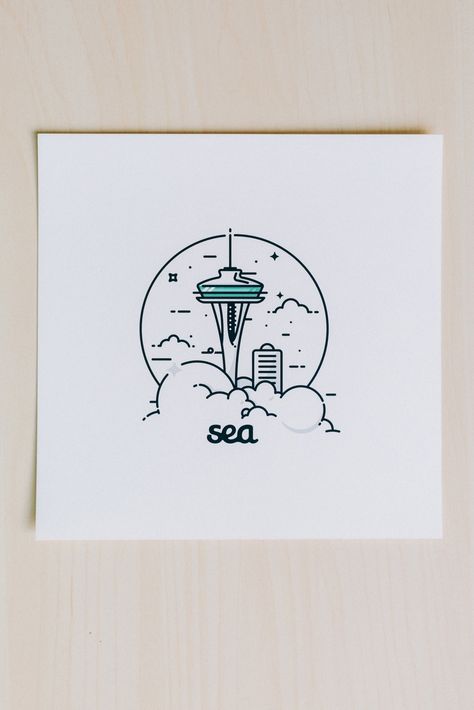 Seattle Inspired Tattoos, Seattle Tattoo Ideas, Seattle Drawing, Seattle Space Needle, Seattle Tattoo, Minimal Prints, Black Frames, City Print, Boston Massachusetts