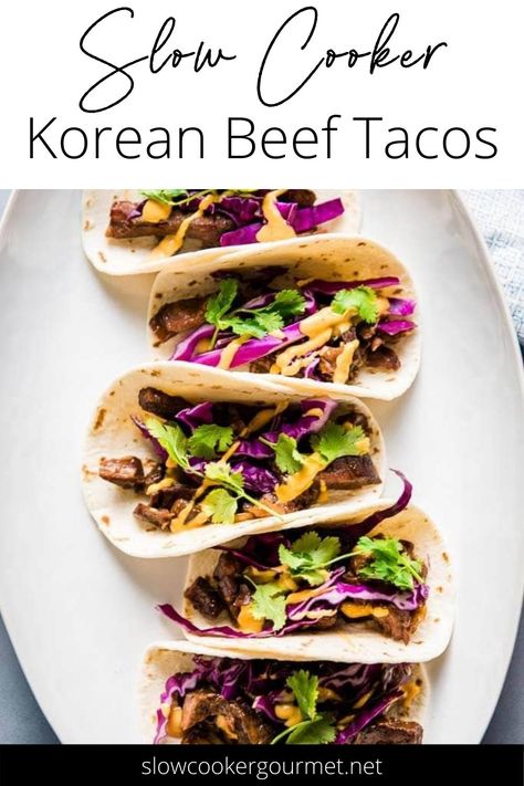 Korean Bbq Tacos, Korean Beef Tacos, National Taco Day, Flank Steak Tacos, Slow Cooker Korean Beef, Beef Barbecue, Taco Day, Korean Bbq Beef, Beef Tacos Recipes