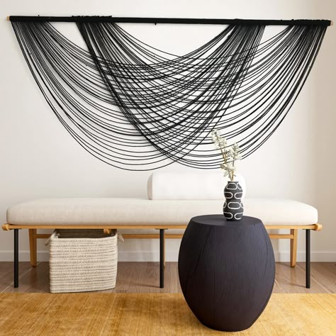 PRICES MAY VARY. Design: Macrame wall hangings are designed with modern geometric figures, combined with the perfect combination of yarn arc patterns. They are one-of-a-kind pieces in modern, muted tones that add tons of dimension to your walls which can easily transform any room into a modern, yet ethereal sanctuary. Function:If you have a blank wall that just needs a little something, add this modern macrame wall piece for a chic, stylish design statement.Dip-dye macrame wall hanging With over Tapestry Living Room, Yarn Tapestry, Macrame Wall Hanging Large, Black Feature Wall, Boho Yarn, Salon Suites, Macrame Wall Decor, Woven Wall Art, Yarn Wall Hanging