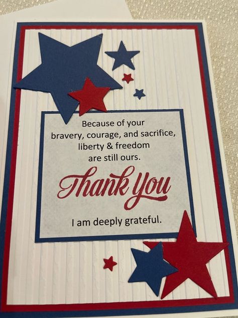 Military Thank You Card - Etsy Handmade Veterans Day Cards, Patriotic Thank You Cards, Thank You For Your Service Cards, Veteran Day Cards, Veterans Cards Ideas, Diy Veterans Day Gifts, Veteran Cards Ideas, Veteran Thank You Cards, Veterans Day Card Ideas