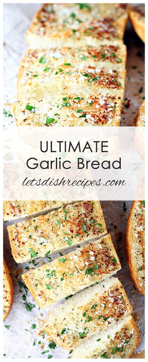 Ultimate Garlic Bread Recipe: French bread is smothered in seasoned garlic butter, then sprinkled with grated Parmesan cheese and toasted to perfection. The perfect side for almost any meal! #bread #garlicbread #recipes Garlic Bread With Baguette, Garlic Bread With Regular Bread, Shallot Garlic Bread, Garlic Bread Biscuits Bon Appetit, Yats Copycat Garlic Bread, Pizza Bread Recipe, Quick Bread Recipes Easy, Homemade White Bread, Healthy Bread Recipes