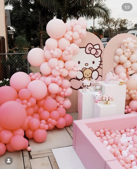 Mini 15 Party Ideas, Hello Kitty Gender Reveal, Hello Kitty 1st Birthday Party Ideas, Sanrio Baby Shower Theme, Hello Kitty Birthday Backdrop, Hello Kitty First Birthday Party Ideas, Sanrio Themed Birthday Party, My Melody Theme Birthday Party Ideas, Hello Kitty Birthday Decor