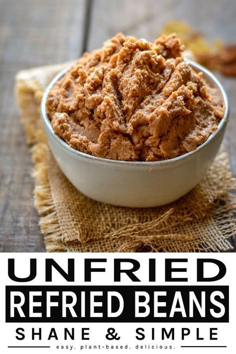 Unfried Refried Beans! Fat-free, low-sodium, vegan and healthy. These unfried refried beans are perfect as a side dish or making your favorite party bean dip. #vegan #plantbased #mexicanfood #fatfree #healthy Healthy Recipes Easy Vegetarian, Bean Dip Vegan, Meals Mexican, Vegan Spinach Artichoke Dip, Dip Vegan, Healthy Recipes Easy, Refried Beans Recipe, Easy Healthy Meals, Vegan Grilling