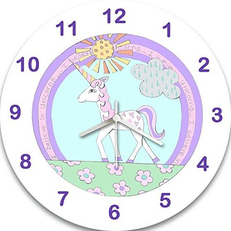 I believe in Unicorns Clock, Girls Wall Clock, Kids Clock... https://www.amazon.co.uk/dp/B06XKG39NZ/ref=cm_sw_r_pi_dp_x_2yPXyb5Z0W5WE Wall Clock Kids, Toddler Clock, Kitcat Clock, Cartoon Clock Pink, Unicorn Clock, Unicorn Bedroom Wall Clocks, Unicorn Wall, Clock For Kids, Unicorn Design