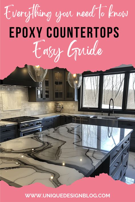 Unlock the secrets of epoxy countertops. Get the inside scoop on how long they last, the benefits they bring to your home, and the downsides you should be aware of. We'll also share expert advice on making your epoxy countertops more durable, the ins and outs of installation, what they'll cost you, and a side-by-side comparison with other countertop options. Whether you're a homeowner looking to remodel or a DIY enthusiast curious about new materials, this guide has everything you need to know. Resin Pour Countertops, How To Epoxy Countertops, Resin Countertops Diy, Epoxy Countertops Kitchen, Epoxy Countertop Kitchens, Unique Countertop Ideas, Epoxy Countertop Ideas, Epoxy Kitchen Countertops, Epoxy Resin Countertop