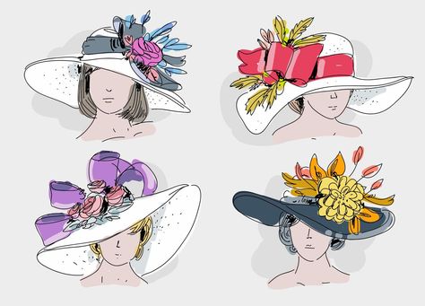 Vintage Kentucky Derby Hat Hand Drawn Vector Illustration Derby Birthday Party, Vintage Kentucky Derby, Drawing Hats, Hat Drawing, Jewelry Design Drawing, Hand Drawn Vector Illustrations, Kentucky Derby Hat, Derby Hat, Fancy Hats