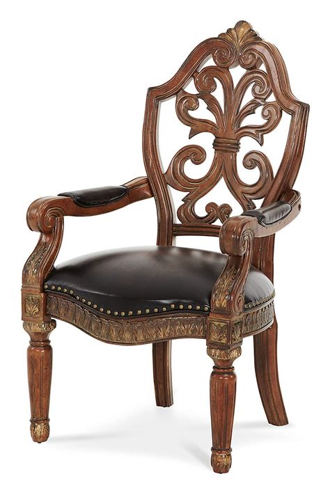 Michael Amini 72044-55 Villa Valencia Pull Up Desk Arm Chair, Classic Chestnut California Patio, Victorian House Decor, Michael Amini Furniture, Work Garage, Victorian Office, Furniture For Kitchen, King Poster Bed, Dining Chairs Luxury, Old World Home