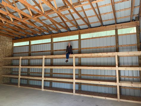 Metal Building Shelving Ideas, Metal Shop Storage Ideas, Metal Building Storage Ideas, Large Shop Storage, Metal Shop Organization Ideas, Pole Barn Storage, Pole Barn Organization Ideas, Pole Barn Storage Ideas, Metal Storage Building Shelves