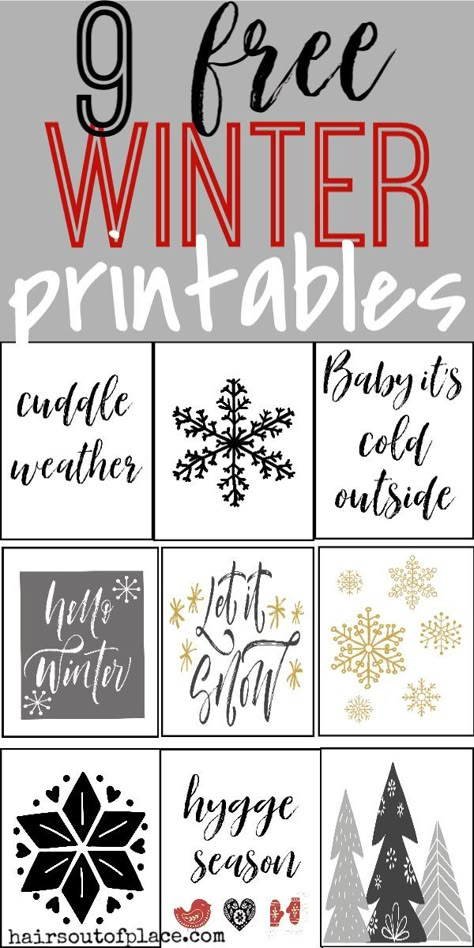 9 free winter printables that make easy DIY wall art! The free printables include cute sayings, snowflakes, hygge and more, great for easy Christmas decor too! #crafts #printables #free #wallart #artprints #diy #easydiy Free Winter Printables, Winter Printables Free, Winter Printables, Winter Wall Art, Simple Christmas Decor, Merry Christmas Sign, Cozy Season, Holiday Printables, Free Christmas Printables