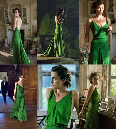 Keira Knightley Dress, Atonement Dress, Classy Wedding Guest Dresses, Green Satin Dress, Atonement, Iconic Dresses, Keira Knightley, Gala Dresses, Mode Vintage