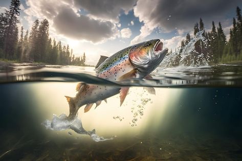 Lake Fish, Trout Art, Rainbow Trout Fishing, Trout Fish, Fish Artwork, Lion Wall Art, Fishing Photography, Freshwater Aquarium Fish, Fishing Pictures