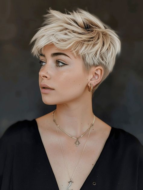 28 Funky Pixie Cut Ideas: A Blend of Edginess and Sophistication - yourwifeknows.com Spikey Pixie Cuts, Pixie Blonde, Pixie Cut Blonde Hair, Pixie Cut For Thick Hair, Pixie Hairstyles 2024, Pixie Haircut 2024, New Pixie Cuts For 2024, Pixie 2024 Trends, Funky Pixie Cut