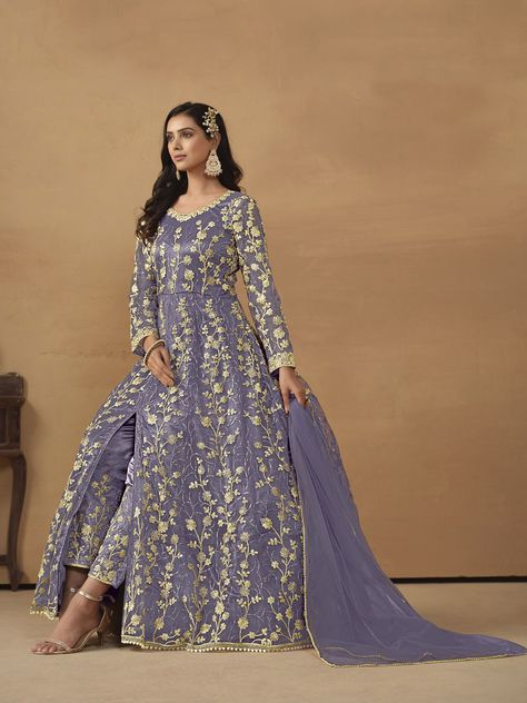 Classy Designer Readymade Heavy Anarkali Suit Collection Processing Time : 7 Business Days Work : Embroidery Work Fabric:Top : Net Bottom : Satin Dupatta : Net Color:Top : Lavender Bottom : Lavender Dupatta : Lavender Satin Churidar, Net Anarkali Dresses, Party Wear Anarkali, Batik Print Dress, Patiyala Dress, Top Net, Salwar Suits Party Wear, Lehenga Jewellery, India Shopping