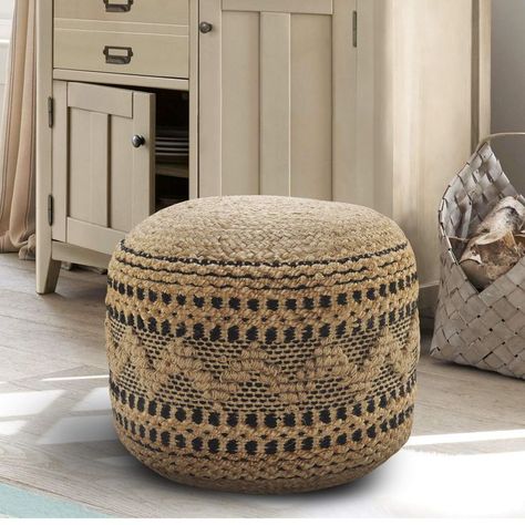 LR Home Recycled Neo-Bohemian Pouf, 18"x14", Multi Poufs In Living Room, Large Ottomans, Pouf Seating, Tropical Bohemian, Square Pouf Ottoman, Black Ottoman, Outdoor Pouf, Square Pouf, Floor Pouf