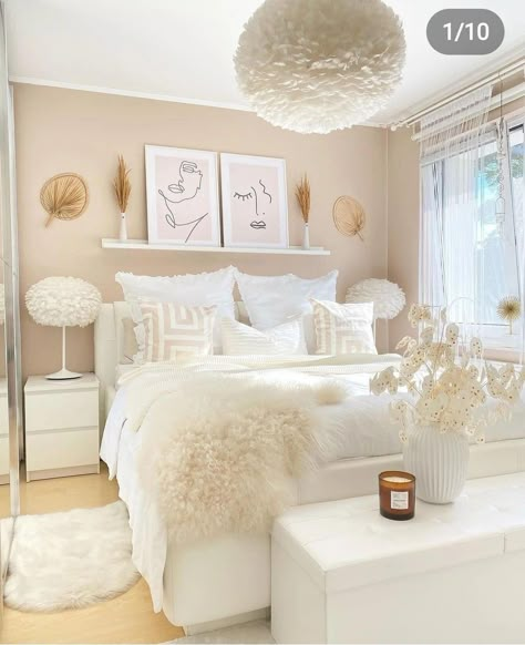 Room Ideas For Women Bedroom Cozy, Cosy White Bedroom, White Boho Bedroom, Cream And White Bedroom, Classy Bedroom, White Bed, Redecorate Bedroom, Cozy Room Decor, White Room