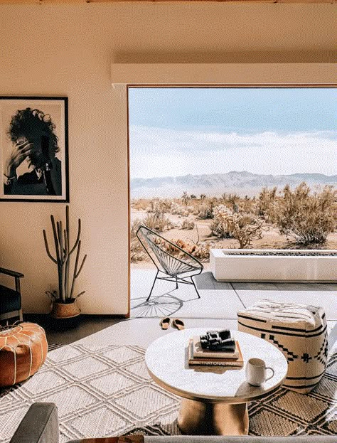 22 Dreamiest Airbnbs in Joshua Tree to Rent For Your Desert Escape - Live Like It's the Weekend Desert Homes Interior, Desert Living Room, Manifestation List, Modern Desert Home, Joshua Tree Airbnb, Joshua Tree House, Writing Retreat, Desert Aesthetic, Desert House