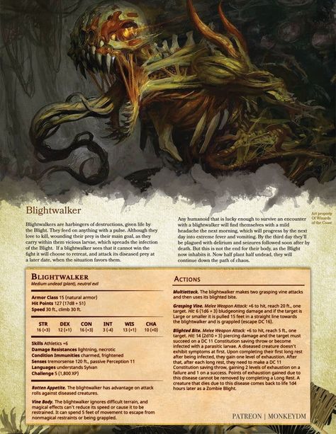 The Blightwalker - Lure your Foes In Before Shredding Them to Pieces - Monster for DnD 5e. Dnd Undead, Dnd Dm, Dnd Creatures, Dnd Monster, Dnd Stats, Plant Monster, Dnd Campaign, Dungeon Master's Guide, Dungeons And Dragons 5e