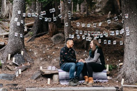 Tilly Jane A Frame Mt Hood Snowy Surprise Proposal - Morgan & Carissa - Kelsey Straus Photography Proposal Outdoor, Camping Proposal Ideas, Camping Proposal, Outdoor Proposal, Proposal Pictures, Wedding Reception Table Decorations, Pop Champagne, Surprise Engagement, Perfect Proposal