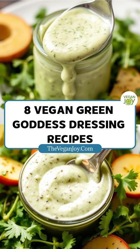 Creamy, herbaceous bliss: 8 vegan green goddess dressing recipes to elevate your salads! Green Godess Dressing, Vegan Green Goddess Dressing, Green Goddess Dressing Recipe, Vegan Green Goddess, Goddess Dressing Recipe, Ube Recipes, Goddess Dressing, Vanilla Ice Cream Recipe, Green Goddess Dressing