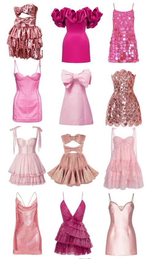 Sadie Hawkins Dress Ideas, Pink Birthday Party Outfit, Preppy Prom Dress, 16th Birthday Dresses, Pink Dress Outfit Party, Pink Party Outfit, Rose Gold Outfit, Sweet 16 Outfits, 18th Birthday Outfit