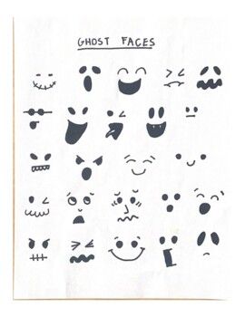 Ghost Faces Drawing Guide- Halloween, Ghost Project by Ms Levys Art Class Ghost Face Illustration, Halloween Ghosts Drawing, Ghost Eyes Drawing, Ghost Faces Drawing, Spooky Things To Draw Easy, Doodle Ideas Halloween, Ghost Fingerprint, Easy Ghost Craft, Gost Drawings Halloween