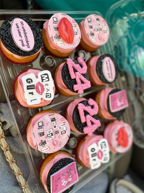 24th Birthday Cupcake Ideas, Thank You Next Party Theme, Baddie Cupcakes, Mean Girls Cupcakes, 24th Birthday Cupcakes, Burn Book Cake, Mean Girl Party, 24th Birthday Theme, Mean Girls Cake