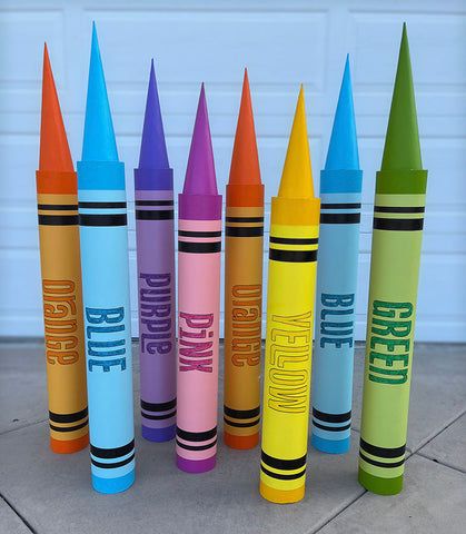 How I Made Giant Crayons – Nikki August Playground Sand, Paper Mache Cone, Christmas Float, Art Supply Stores, Black Sharpie, White Acrylic Paint, Glue Sticks, Graphite Pencils, Books For Teens